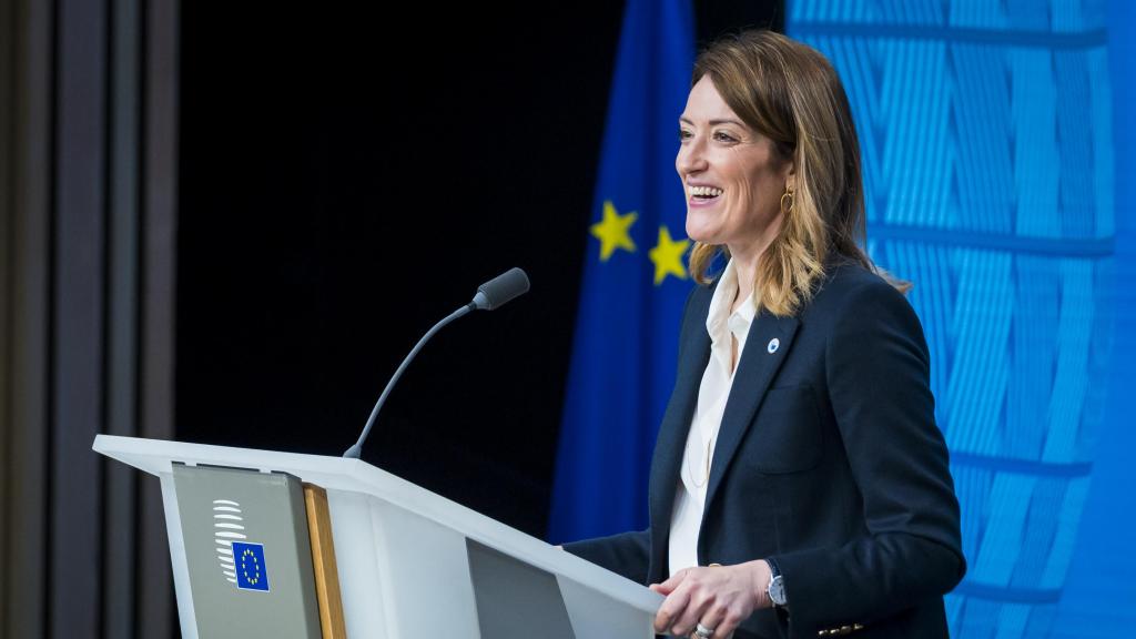 Roberta Metsola, en una rueda de prensa tras la reunión del Consejo Europeo del 19 de diciembre de 2024.