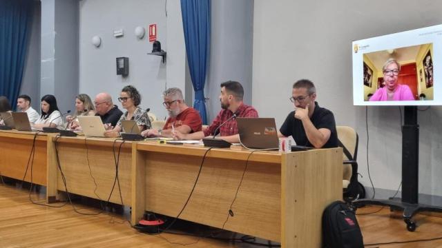Vicent Vaello, con camiseta roja en el centro, durante el pleno de este jueves.