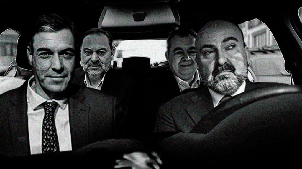 Montaje con Sánchez, Ábalos, Cerdán y Koldo.