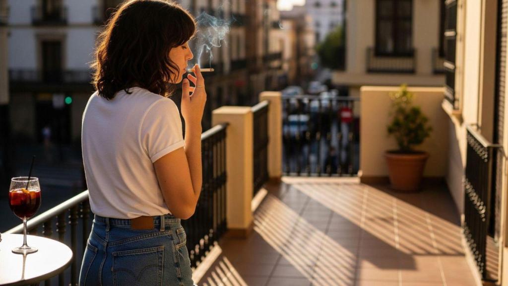 Una persona fumando en un espacio al aire libre.