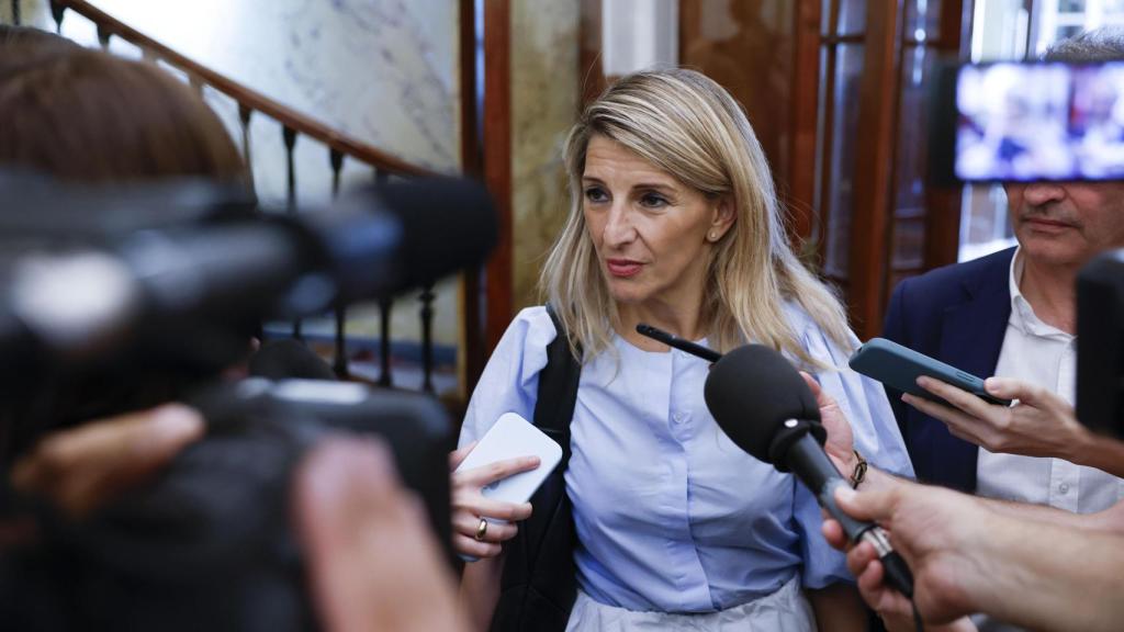 Yolanda Díaz este jueves a su llegada al Congreso de los Diputados.