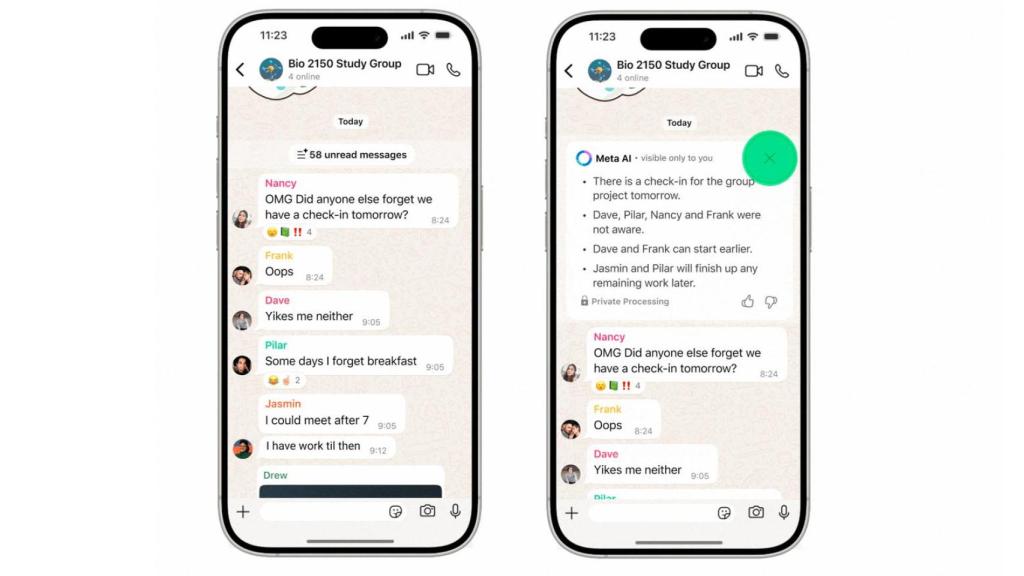 El resumen con IA en un chat grupal