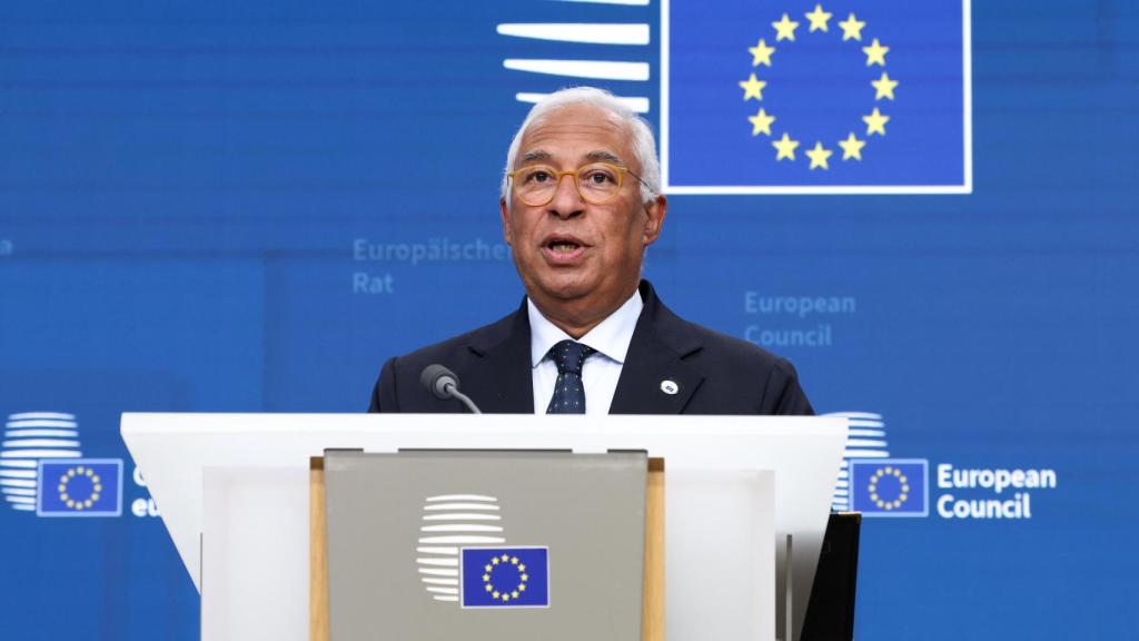 El presidente del Consejo Europeo, António Costa, durante la rueda de prensa de este jueves en Bruselas