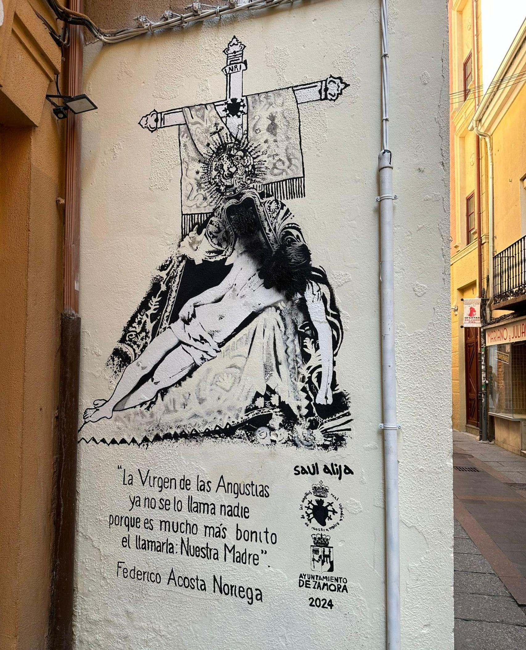 Mural de la Virgen de las Angustias de Zamora vandalizado