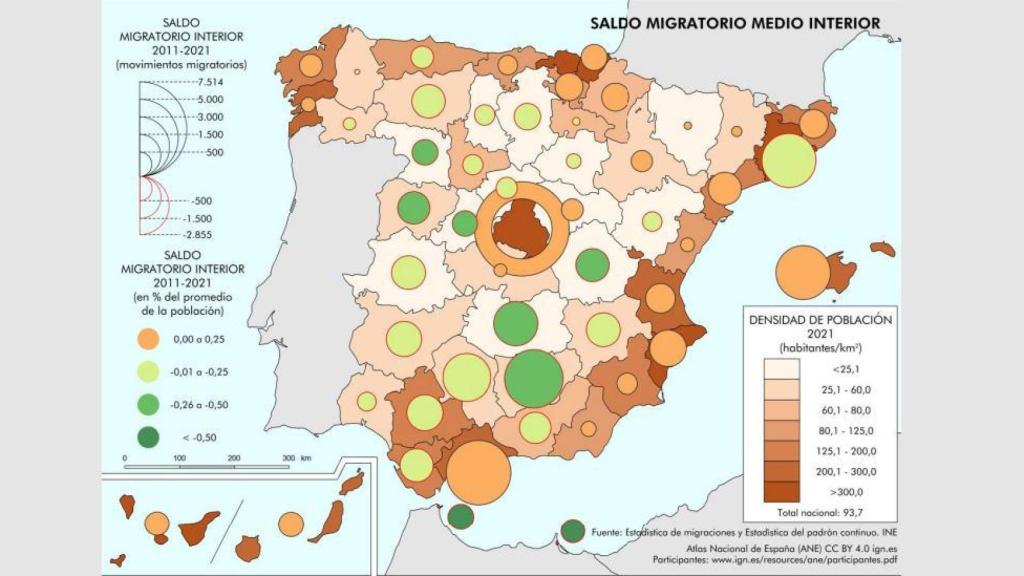 Saldo migratorio interior en España.