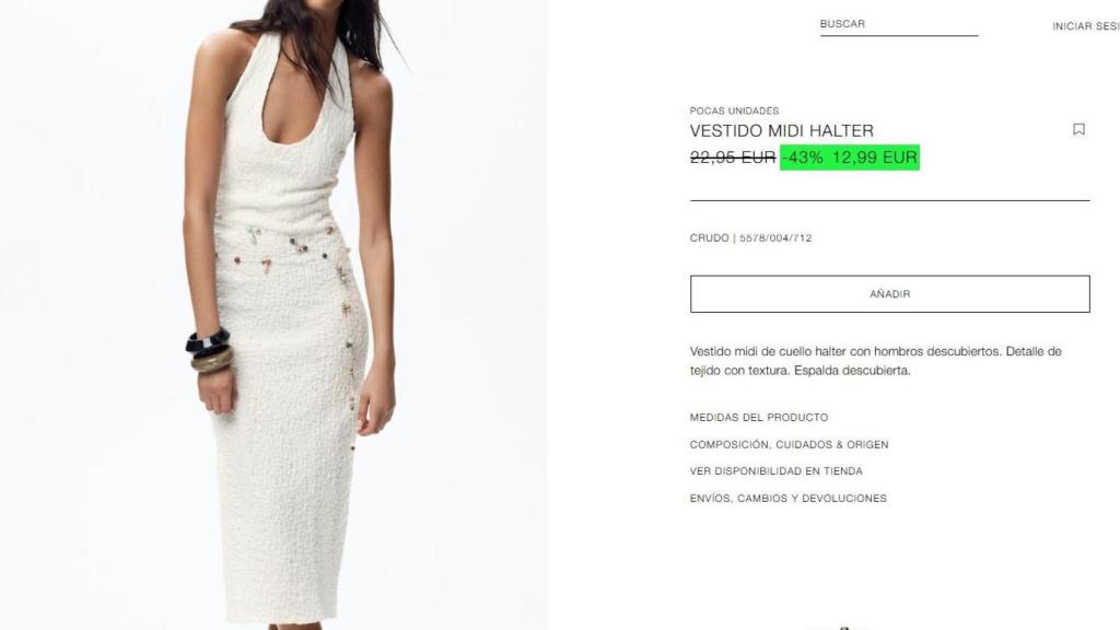 Captura del vestido midi halter a la venta en Zara. EE