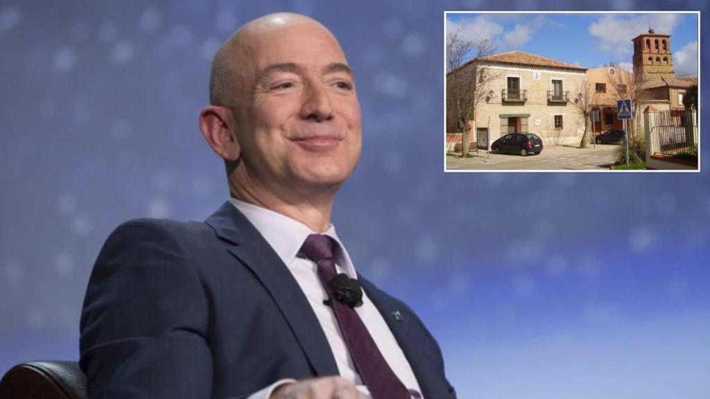 El magnate de Amazon Jeff Bezos junto a una imagen de Villafrechós (Valladolid)