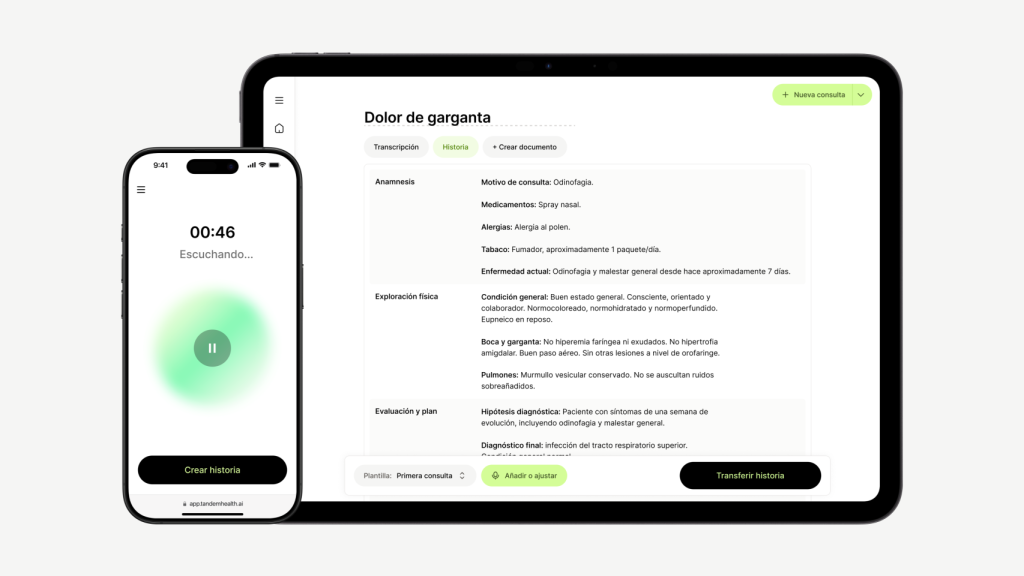 La herramienta de transcripción de Tandem Health.