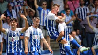 Los futbolistas del Talavera celebran uno de los goles de su ascenso a Primera RFEF.
