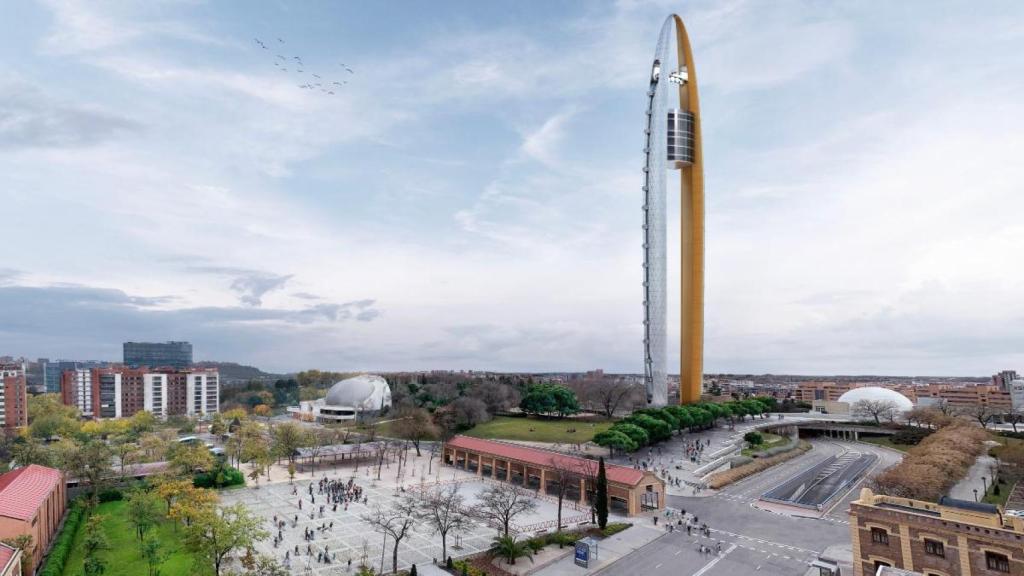 Proyección virtual de la noria gigante de Carlos Rubio en el Parque Enrique Tierno Galván.