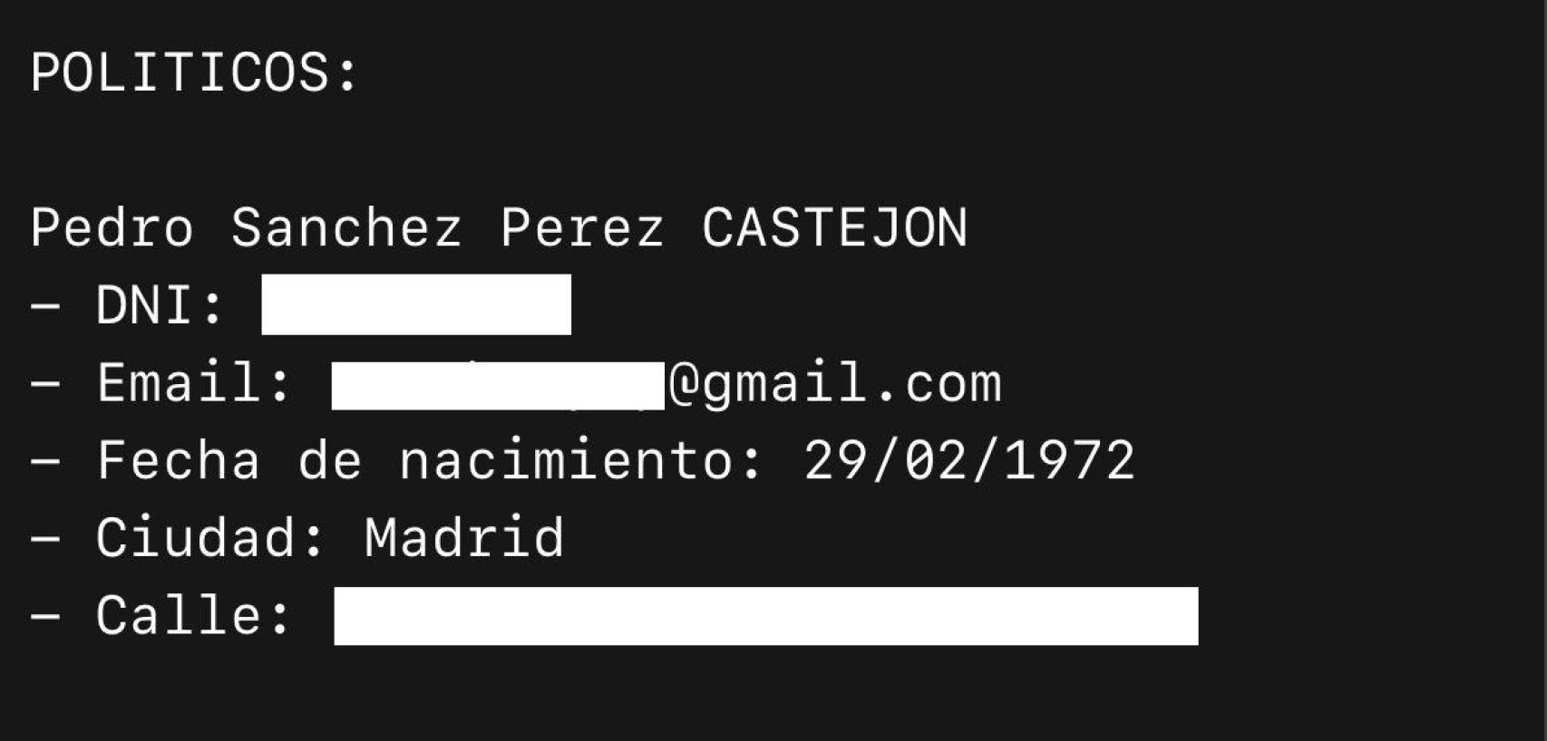 Los datos filtrados de Pedro Sánchez.