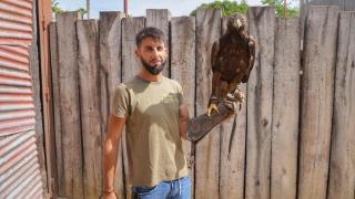 El especialista en aves de Terra Natura Benidorm Juan Carlos Garrido con un águila real.