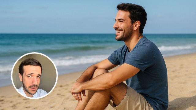 Montaje con un hombre en la playa y Juanma Lorente, abogado laboralista.