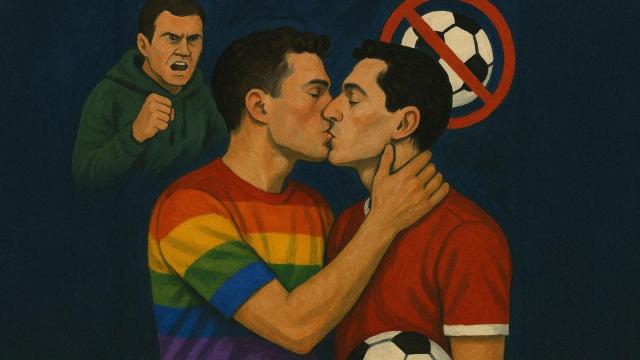 Ilustración sobre la homosexualidad en el fútbol.