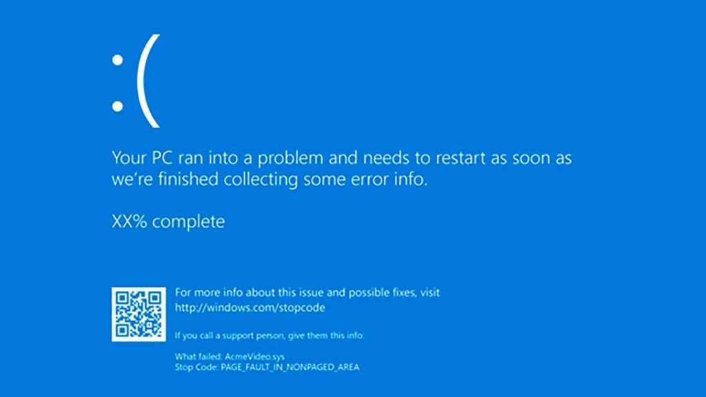 La pantalla azul de la muerte de Windows