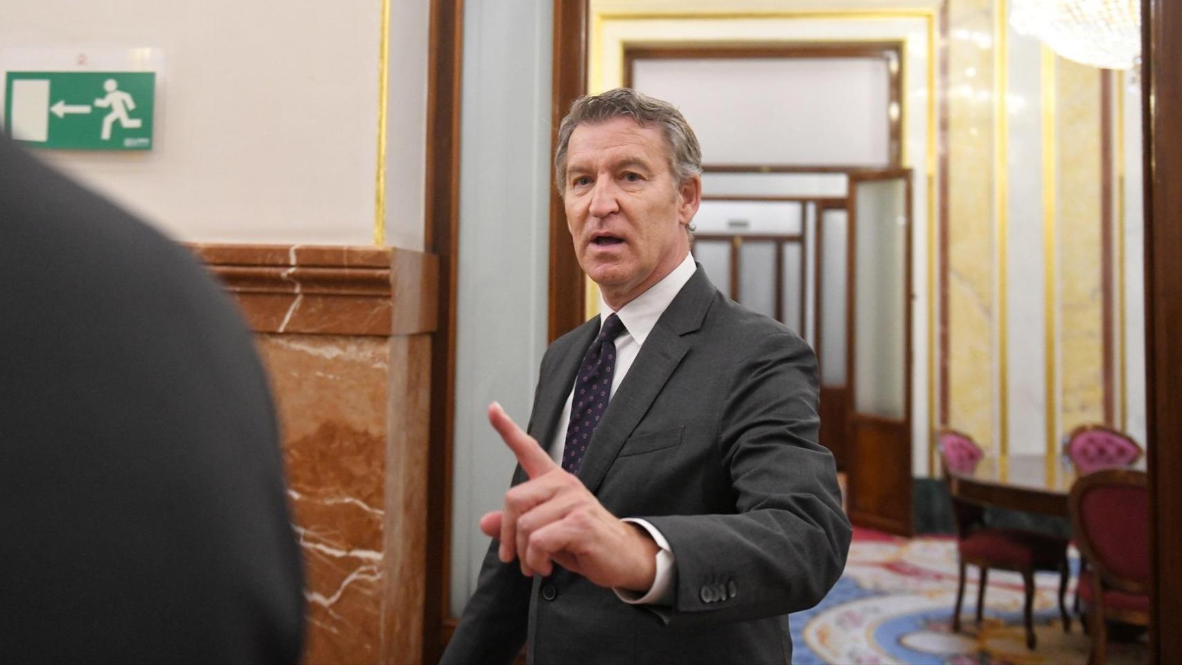 Alberto Núñez Feijóo, presidente del PP, en los pasillos del Congreso.
