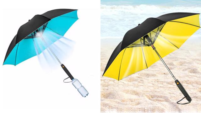 La sombrilla con ventilador de nebulización.