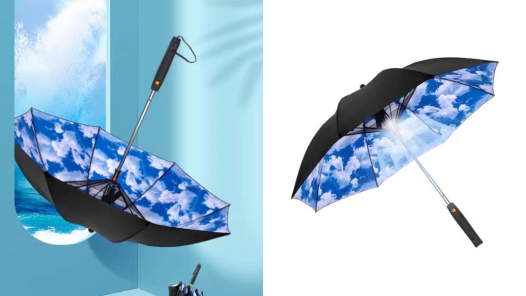 La sombrilla con ventilador de nebulización.
