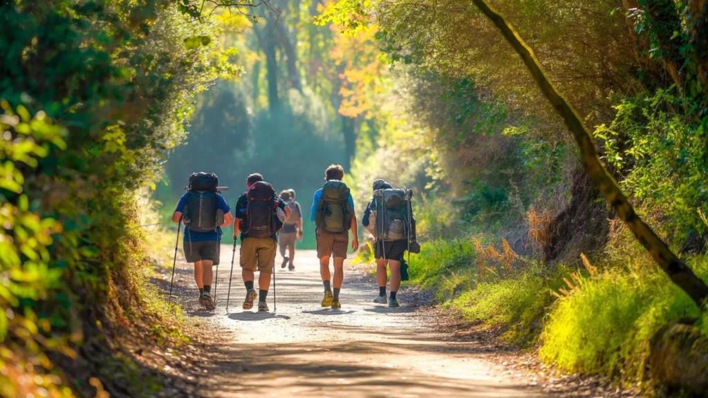 Peregrinos recorriendo el Camino de Santiago.