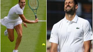 Sabalenka y Djokovic en un calentamiento.