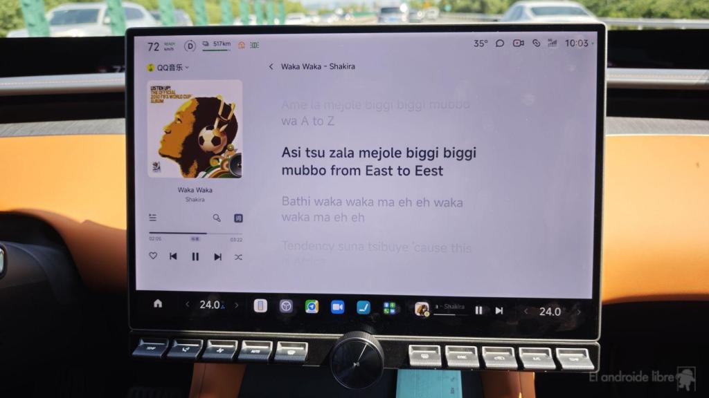 Letras de las canciones en la pantalla del Xiaomi YU7