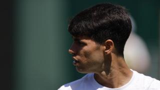 Carlos Alcaraz, entrenando en Wimbledon.