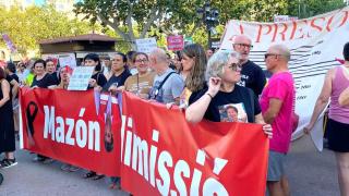 La cabecera de la manifestación al inicio de la convocatoria de este domingo.
