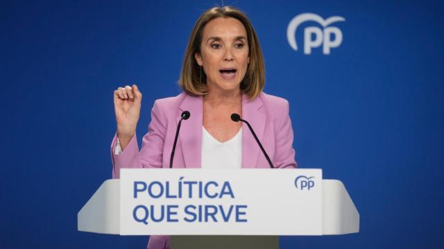 La secretaria general del PP, Cuca Gamarra, en la rueda de prensa de este lunes posterior al Comité de Dirección del partido.