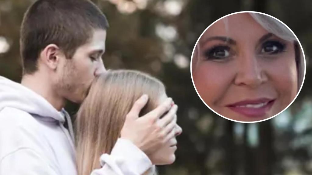 La psicóloga y sexóloga Ana M. Ángel Esteban junto a la imagen de una pareja.