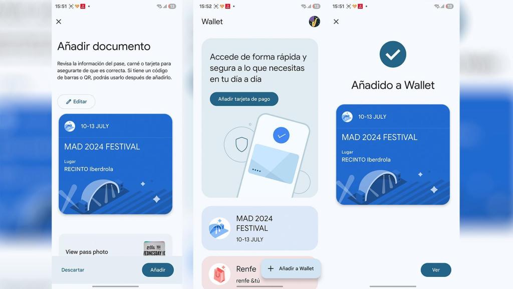 Añadido una entrada al concierto en Google Wallet