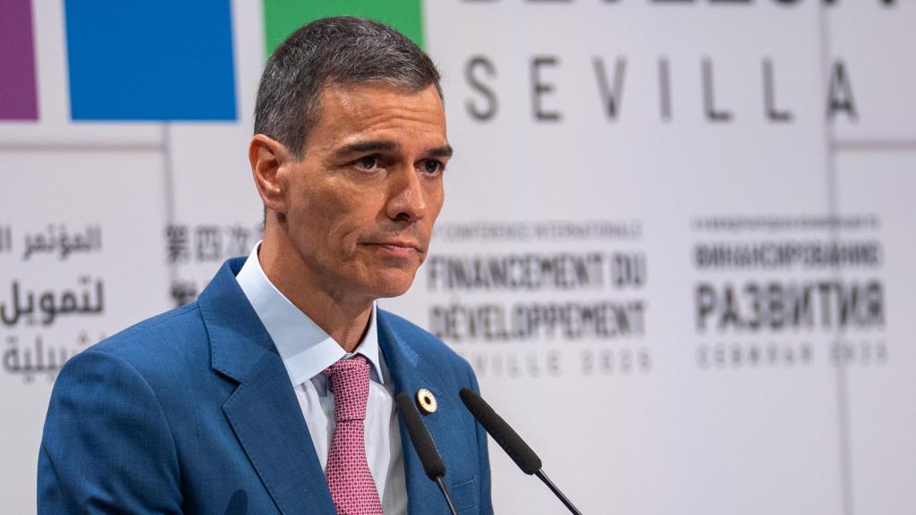 Pedro Sánchez, en la cumbre de la ONU en Sevilla.