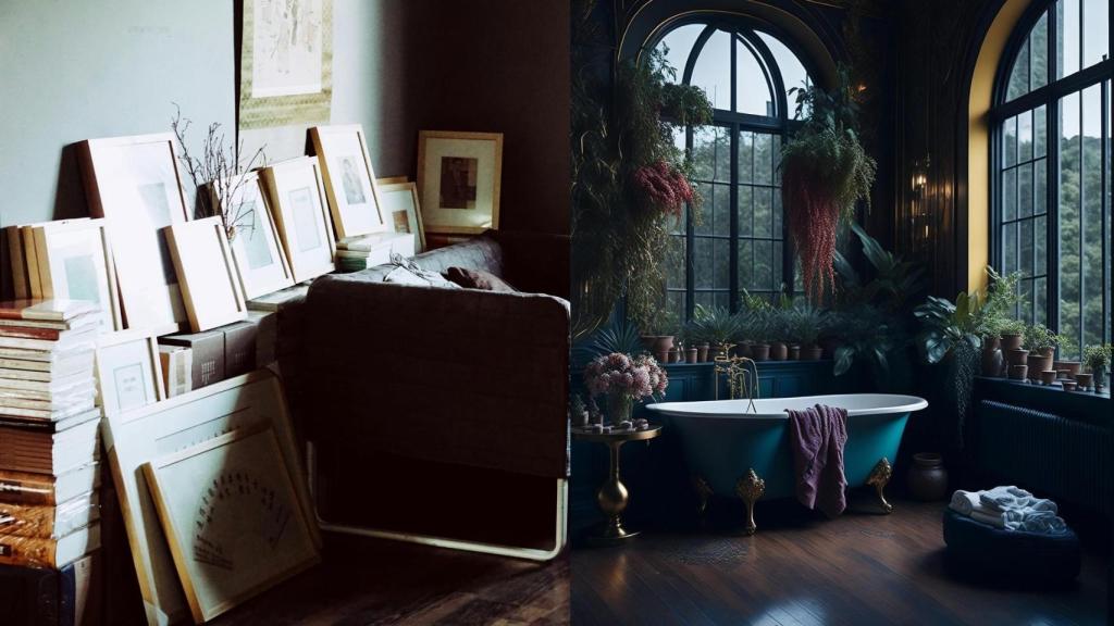 Montaje de una comparativa del maximalismo y del 'cluttercore'.