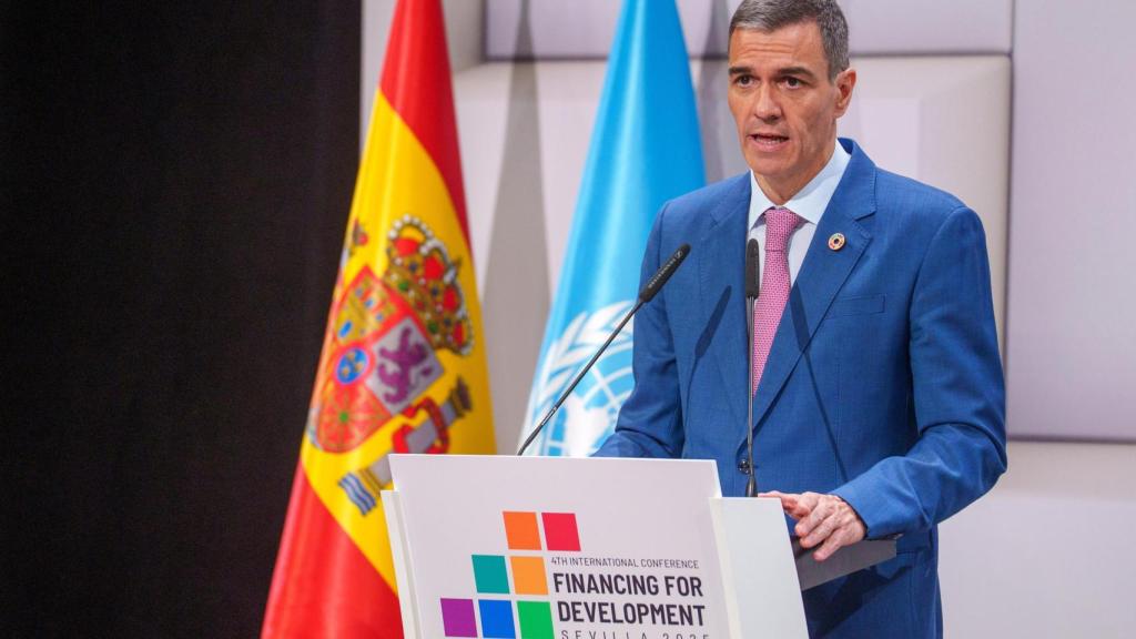 El presidente del Gobierno, Pedro Sánchez, este martes en la cumbre de la ONU de Sevilla.