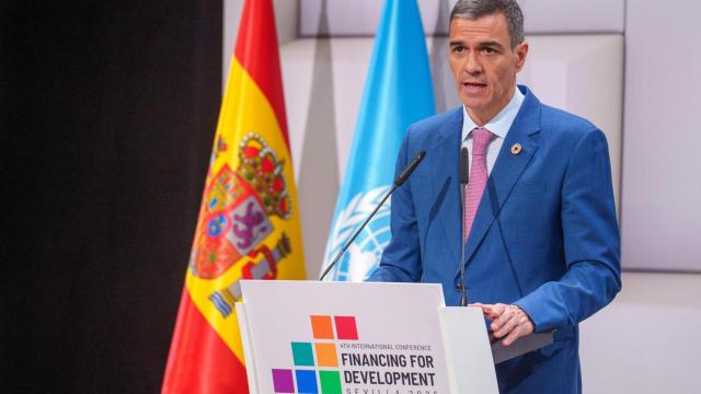 El presidente del Gobierno, Pedro Sánchez, este martes en la cumbre de la ONU de Sevilla.