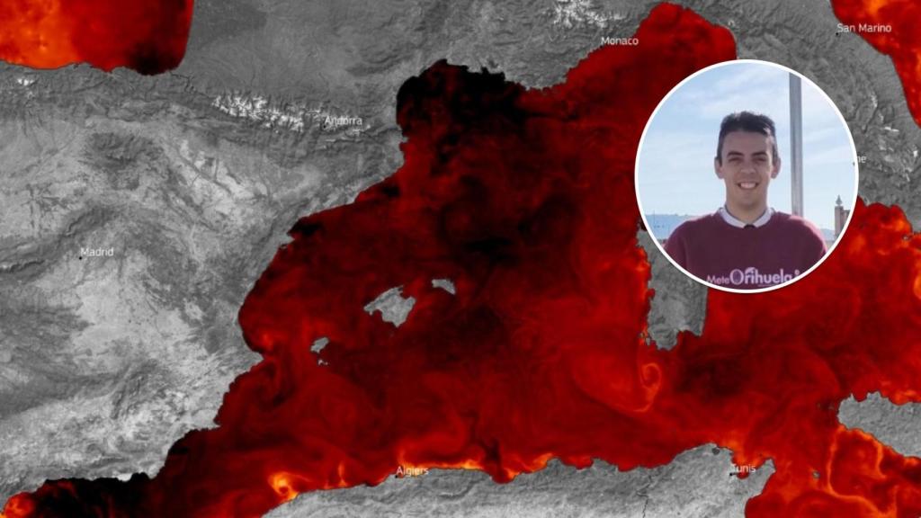 El mapa del Mediterráneo, rojo por sus altas temperaturas.