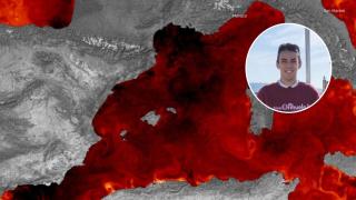 El mapa del Mediterráneo, rojo por sus altas temperaturas.