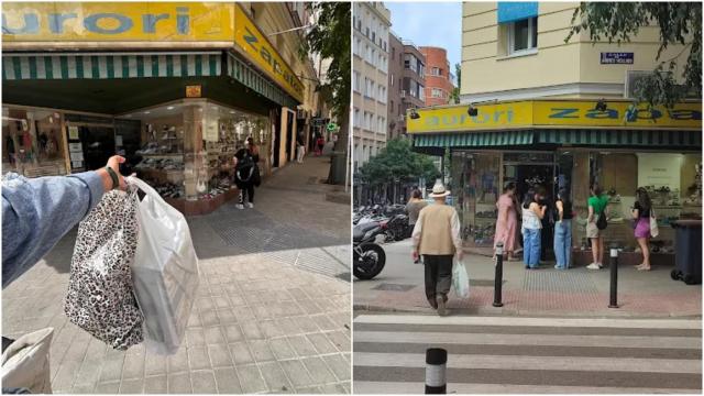 Gente comprando en la Zapatería Aurori de Madrid.