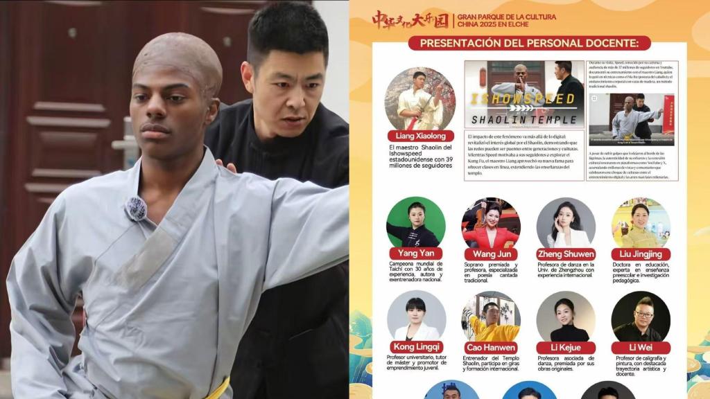 El conocido influencer norteamericano Speed junto a Liang Xiaolong, maestro shaolin de kung fu que impartirá talleres en Elche desde el jueves 3 de julio.