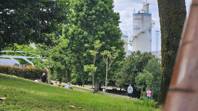 Vista del parque de San Diego con el puerto de A Coruña al fondo.