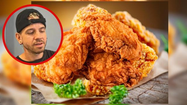 Dabiz Muñoz y un plato de pollo frito en un montaje de El Español