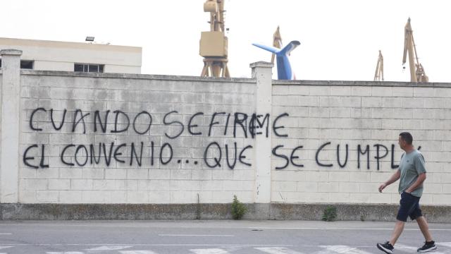 Una pintada en Cádiz sobre el convenio del metal, origen de las protestas a mitad de junio.
