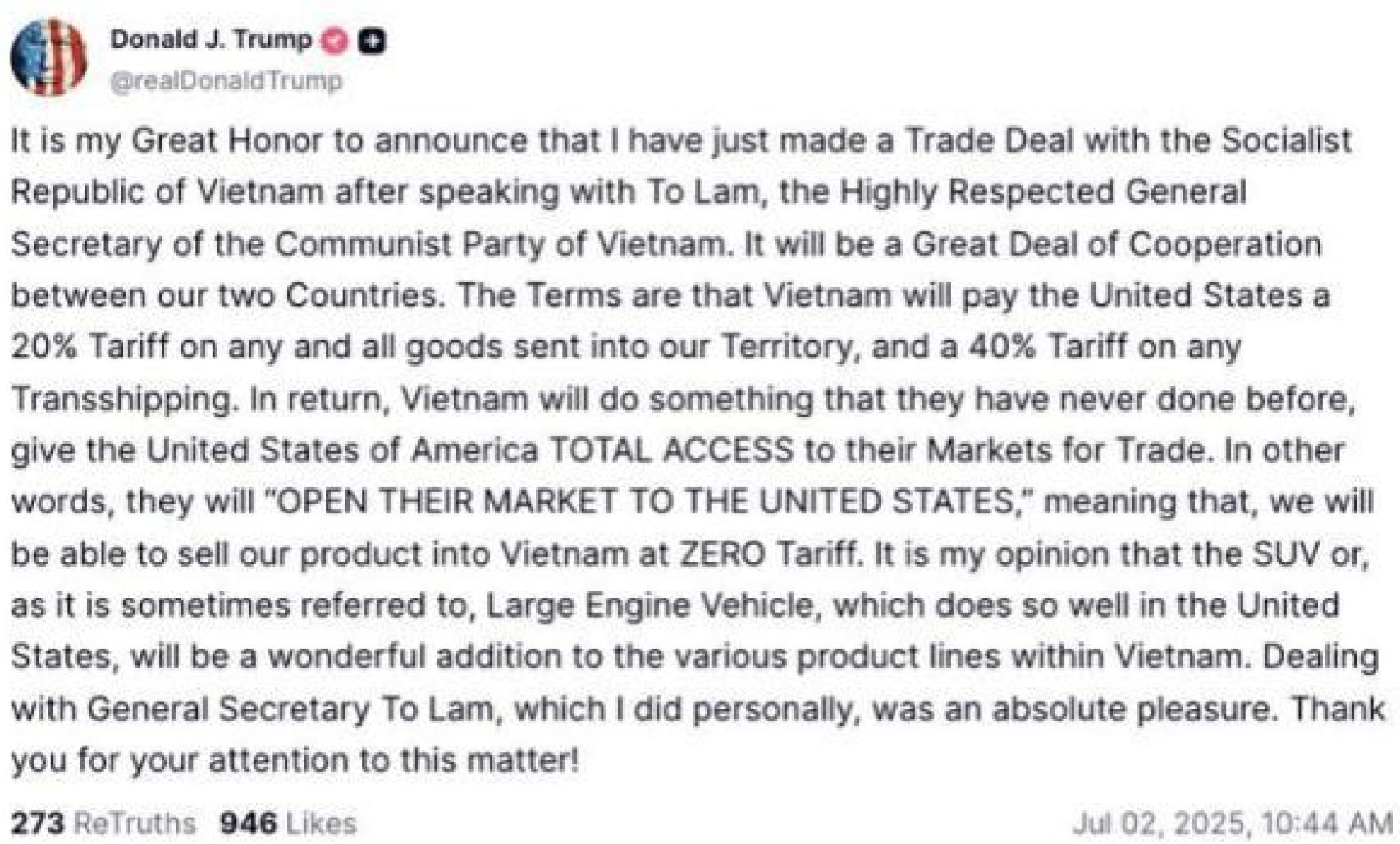 Tuit de Donald Trump