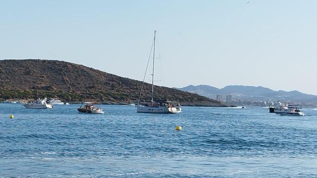 Varios embarcaciones de distintos tipos, este fin de semana, frente a la Isla del Ciervo del Mar Menor.