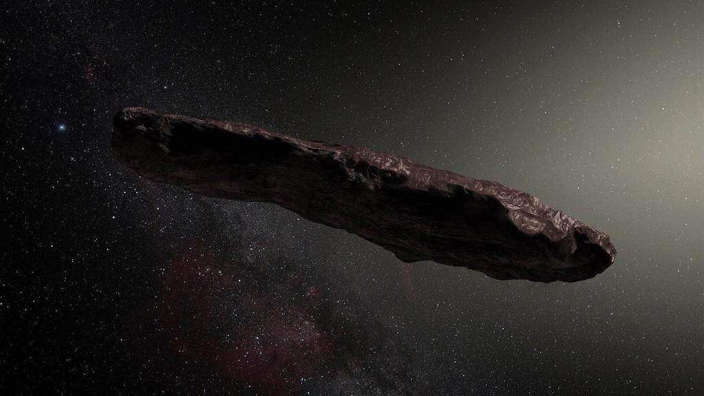 Representación artística de Oumuamua por parte de ESO Kornmesser.