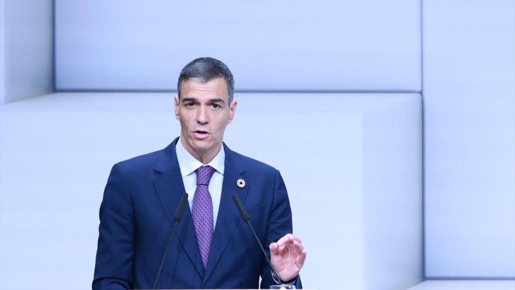 Pedro Sánchez, presidente del Gobierno, durante una intervención en la Cumbre Internacional sobre la Financiación para el Desarrollo de la ONU en Sevilla.