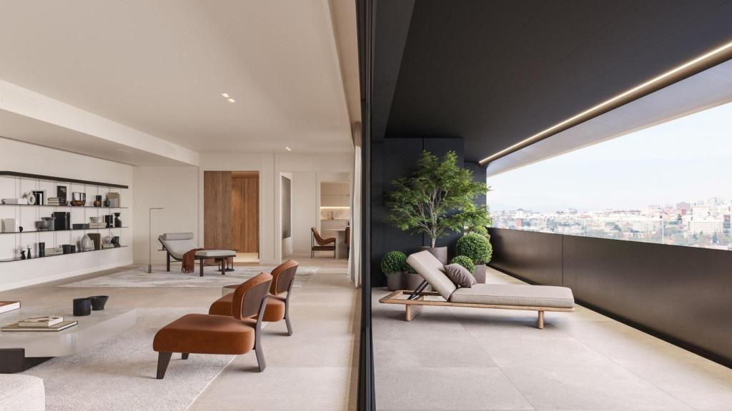 Render del salón comedor del proyecto de Torre Castello.