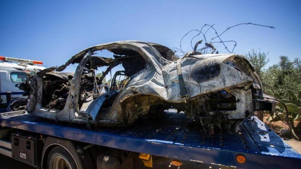 Imagen del coche de José Antonio Reyes tras su accidente mortal.