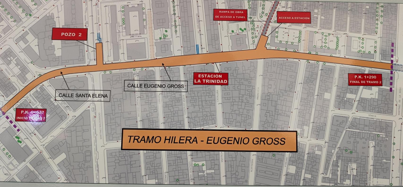 Plano del tramo del Metro de Málaga Hilera-Eugenio Gross.