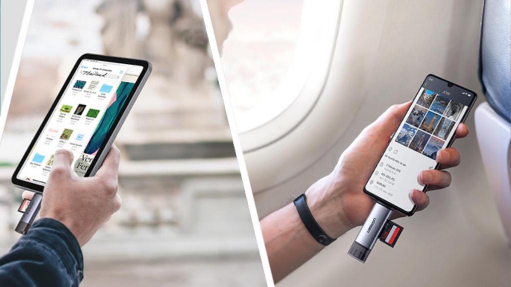 Lector de tarjetas Ugreen en un avión