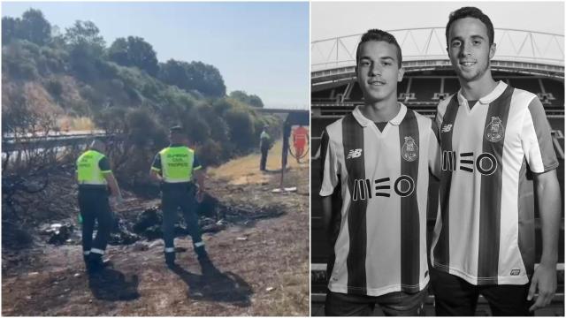 A la izquierda, una imagen del siniestro cedida por Subdelegación del Gobierno, a la derecha André Silva (i.) y Diogo Jota (d.).